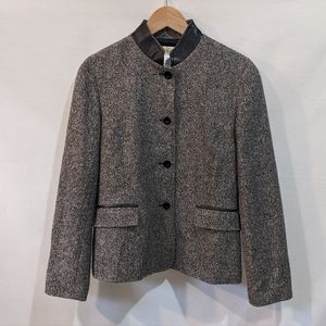 Vintage Talbot's Wool Silk Blend Herringbone Gray Blazer Jacket w/Leathe…